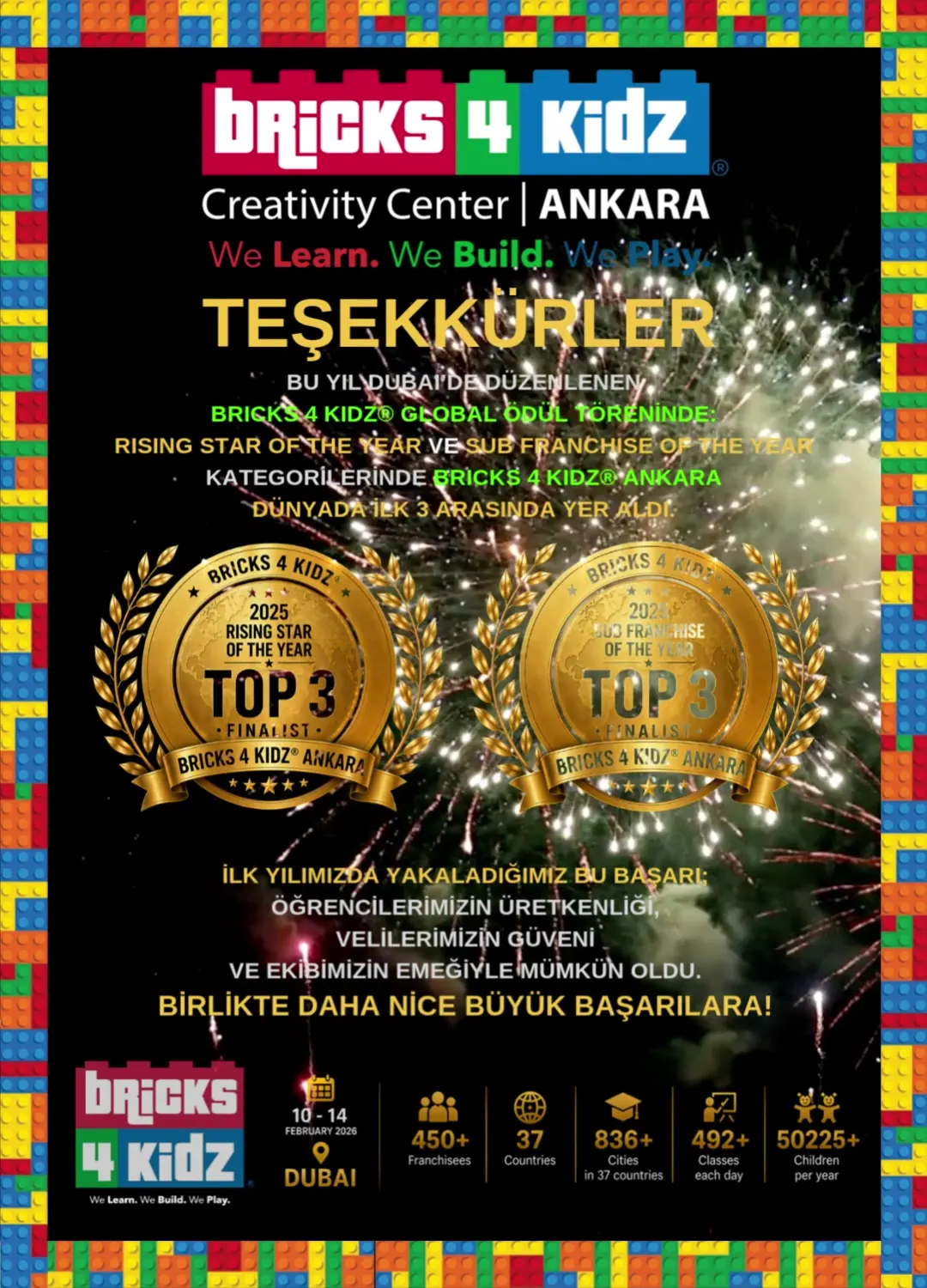 Bricks 4 Kidz® Ankara 2025 küresel ödül İlk 3 finalist rozetleri
